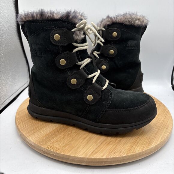 Sorel Women’s  Explorer Joan Winter Boots Size 7 Forest Green Suede Fur trim - Picture 1 of 9